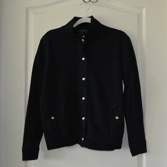 Laure Ralph Lauren Women's Cotton Knit Sweater Cardigan size Large/Navy - Picture 3 of 6